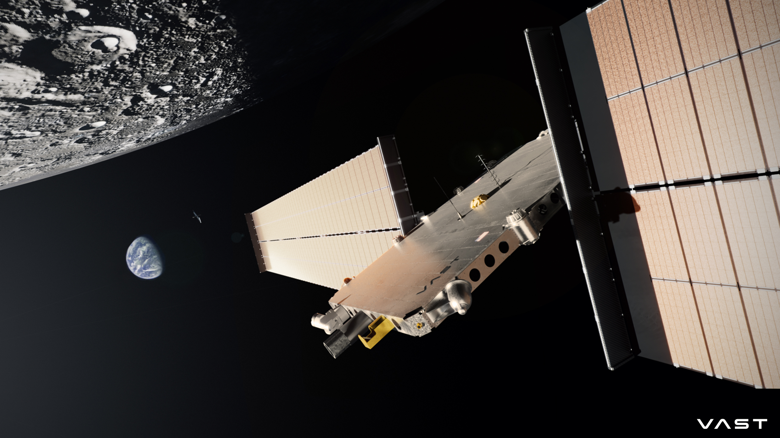 Vast illustration of a proposed lunar communications satellite.
